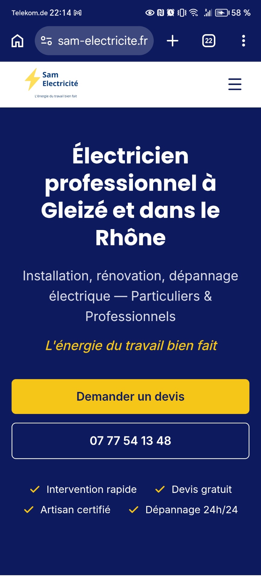 Aperçu du site sam-electricite.fr créé par NordLeadBTP