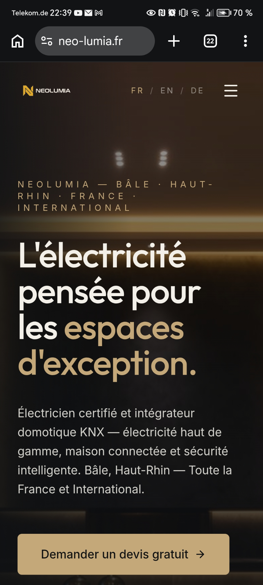 Aperçu du site neo-lumia.fr créé par NordLeadBTP