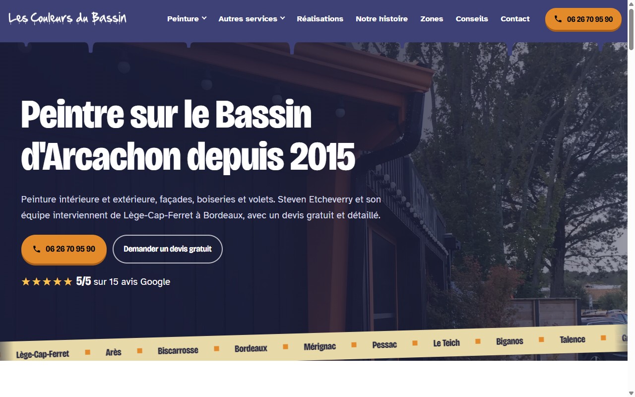 Aperçu du site web Les Couleurs du Bassin, peintre sur le Bassin d'Arcachon