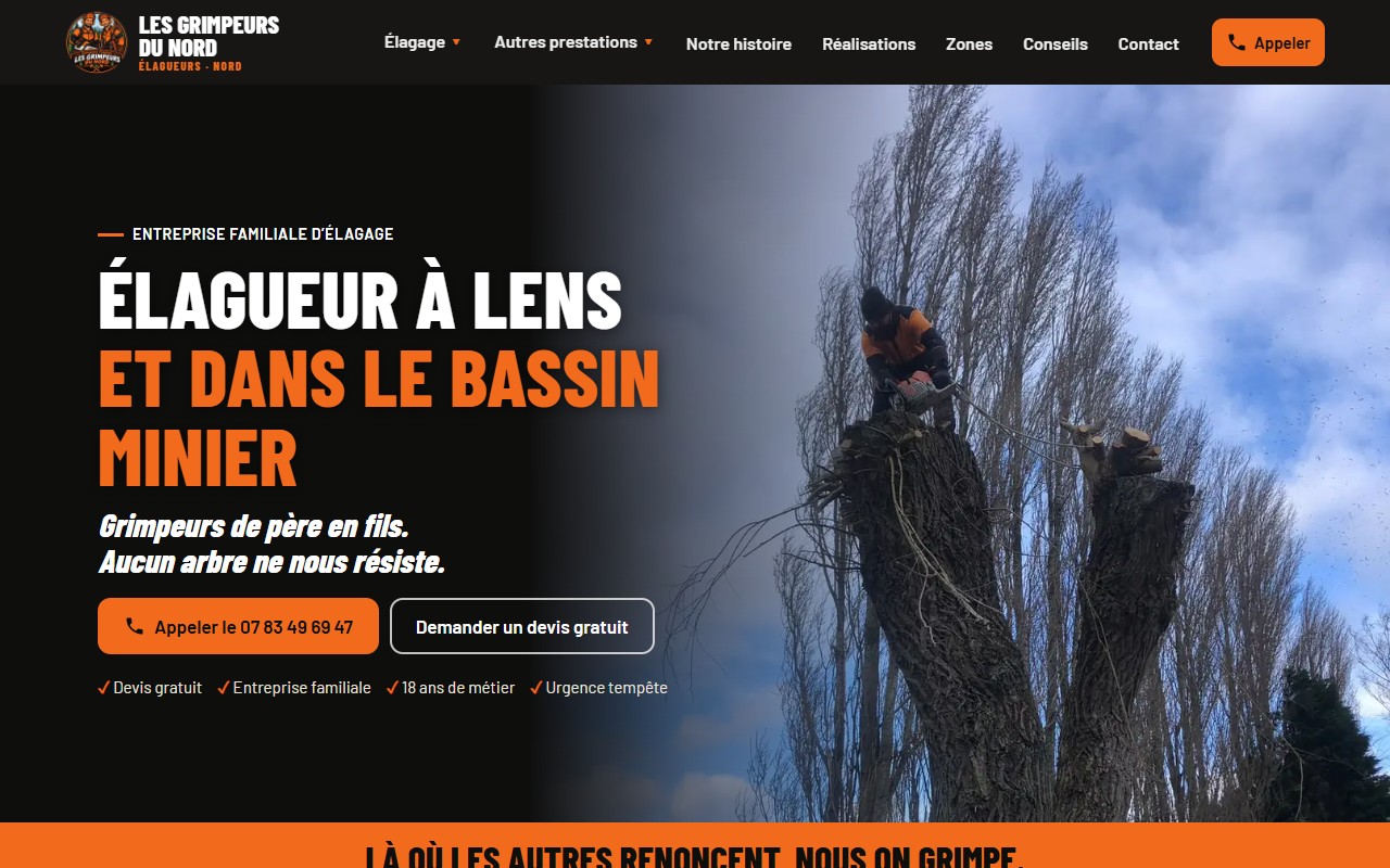 Aperçu du site web Les Grimpeurs du Nord, élagueur à Lens et dans le bassin minier